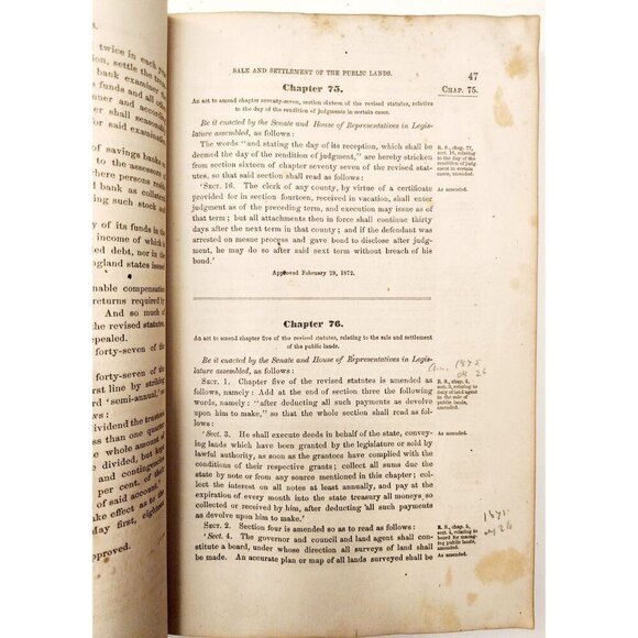 1872 Acts & Resolves State Of Maine 1st Edition 51st Legislature Public Law F5 - Picture 5 of 7